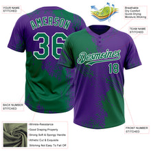 Load image into Gallery viewer, Custom Kelly Green Purple-White 3D Pattern Abstract Brush Stroke Two-Button Unisex Softball Jersey