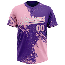 Load image into Gallery viewer, Custom Light Pink Purple-White 3D Pattern Abstract Brush Stroke Two-Button Unisex Softball Jersey