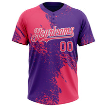 Load image into Gallery viewer, Custom Neon Pink Purple-White 3D Pattern Abstract Brush Stroke Two-Button Unisex Softball Jersey