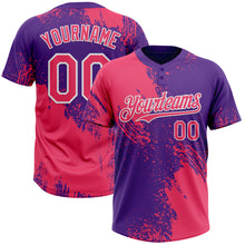 Load image into Gallery viewer, Custom Neon Pink Purple-White 3D Pattern Abstract Brush Stroke Two-Button Unisex Softball Jersey