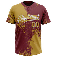 Load image into Gallery viewer, Custom Old Gold Burgundy-White 3D Pattern Abstract Brush Stroke Two-Button Unisex Softball Jersey