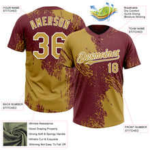 Load image into Gallery viewer, Custom Old Gold Burgundy-White 3D Pattern Abstract Brush Stroke Two-Button Unisex Softball Jersey