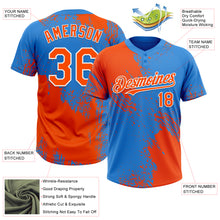 Load image into Gallery viewer, Custom Orange Electric Blue-White 3D Pattern Abstract Brush Stroke Two-Button Unisex Softball Jersey