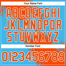 Load image into Gallery viewer, Custom Orange Sky Blue-White 3D Pattern Abstract Brush Stroke Two-Button Unisex Softball Jersey