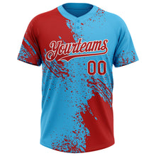 Load image into Gallery viewer, Custom Red Sky Blue-White 3D Pattern Abstract Brush Stroke Two-Button Unisex Softball Jersey