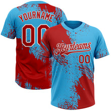 Load image into Gallery viewer, Custom Red Sky Blue-White 3D Pattern Abstract Brush Stroke Two-Button Unisex Softball Jersey