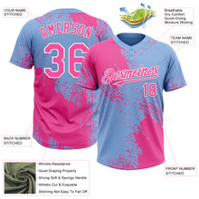 Load image into Gallery viewer, Custom Pink Light Blue-White 3D Pattern Abstract Brush Stroke Two-Button Unisex Softball Jersey