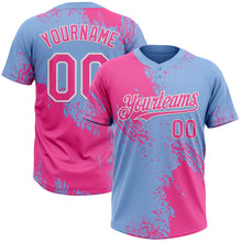 Load image into Gallery viewer, Custom Pink Light Blue-White 3D Pattern Abstract Brush Stroke Two-Button Unisex Softball Jersey