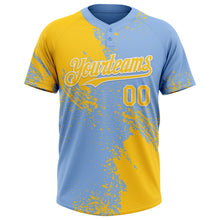 Load image into Gallery viewer, Custom Yellow Light Blue-White 3D Pattern Abstract Brush Stroke Two-Button Unisex Softball Jersey