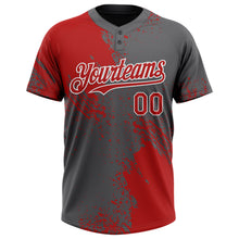 Load image into Gallery viewer, Custom Red Steel Gray-White 3D Pattern Abstract Brush Stroke Two-Button Unisex Softball Jersey