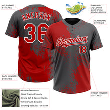 Load image into Gallery viewer, Custom Red Steel Gray-White 3D Pattern Abstract Brush Stroke Two-Button Unisex Softball Jersey