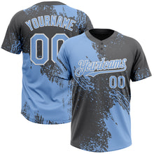 Load image into Gallery viewer, Custom Light Blue Steel Gray-White 3D Pattern Abstract Brush Stroke Two-Button Unisex Softball Jersey