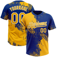 Load image into Gallery viewer, Custom Gold Royal-White 3D Pattern Abstract Brush Stroke Two-Button Unisex Softball Jersey