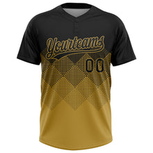 Load image into Gallery viewer, Custom Black Old Gold 3D Gradient Square Shape Two-Button Unisex Softball Jersey