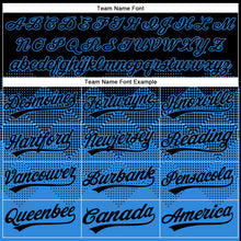 Load image into Gallery viewer, Custom Black Electric Blue 3D Gradient Square Shape Two-Button Unisex Softball Jersey