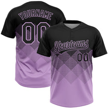 Load image into Gallery viewer, Custom Black Light Purple 3D Gradient Square Shape Two-Button Unisex Softball Jersey