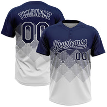 Load image into Gallery viewer, Custom Navy White 3D Gradient Square Shape Two-Button Unisex Softball Jersey