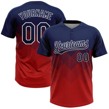 Load image into Gallery viewer, Custom Navy Red-White 3D Gradient Square Shape Two-Button Unisex Softball Jersey
