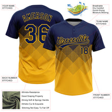 Load image into Gallery viewer, Custom Navy Gold 3D Gradient Square Shape Two-Button Unisex Softball Jersey