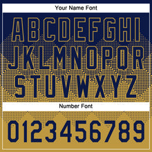 Load image into Gallery viewer, Custom Navy Old Gold 3D Gradient Square Shape Two-Button Unisex Softball Jersey