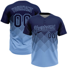 Load image into Gallery viewer, Custom Navy Light Blue 3D Gradient Square Shape Two-Button Unisex Softball Jersey