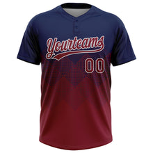 Load image into Gallery viewer, Custom Navy Crimson-White 3D Gradient Square Shape Two-Button Unisex Softball Jersey