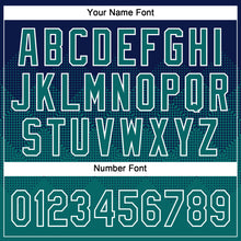 Load image into Gallery viewer, Custom Navy Teal-White 3D Gradient Square Shape Two-Button Unisex Softball Jersey