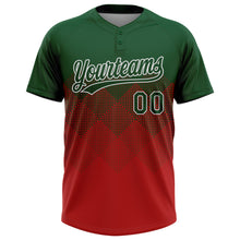 Load image into Gallery viewer, Custom Green Red-White 3D Gradient Square Shape Two-Button Unisex Softball Jersey