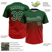 Load image into Gallery viewer, Custom Green Red-White 3D Gradient Square Shape Two-Button Unisex Softball Jersey
