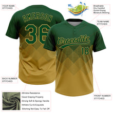 Load image into Gallery viewer, Custom Green Old Gold 3D Gradient Square Shape Two-Button Unisex Softball Jersey