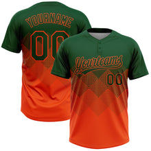 Load image into Gallery viewer, Custom Green Orange 3D Gradient Square Shape Two-Button Unisex Softball Jersey