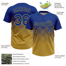 Load image into Gallery viewer, Custom Royal Old Gold 3D Gradient Square Shape Two-Button Unisex Softball Jersey