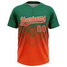 Load image into Gallery viewer, Custom Kelly Green Orange-White 3D Gradient Square Shape Two-Button Unisex Softball Jersey
