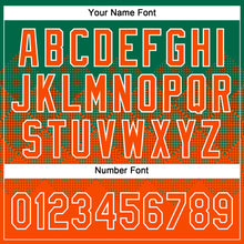 Load image into Gallery viewer, Custom Kelly Green Orange-White 3D Gradient Square Shape Two-Button Unisex Softball Jersey