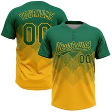 Load image into Gallery viewer, Custom Kelly Green Gold 3D Gradient Square Shape Two-Button Unisex Softball Jersey