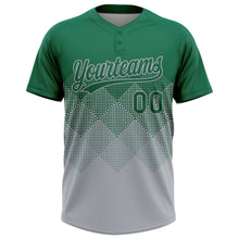 Load image into Gallery viewer, Custom Kelly Green Gray 3D Gradient Square Shape Two-Button Unisex Softball Jersey