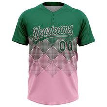 Load image into Gallery viewer, Custom Kelly Green Light Pink 3D Gradient Square Shape Two-Button Unisex Softball Jersey