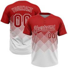 Load image into Gallery viewer, Custom Red White 3D Gradient Square Shape Two-Button Unisex Softball Jersey