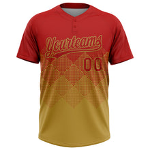 Load image into Gallery viewer, Custom Red Old Gold 3D Gradient Square Shape Two-Button Unisex Softball Jersey