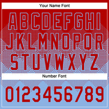 Load image into Gallery viewer, Custom Red Light Blue 3D Gradient Square Shape Two-Button Unisex Softball Jersey