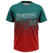 Load image into Gallery viewer, Custom Teal Red-White 3D Gradient Square Shape Two-Button Unisex Softball Jersey