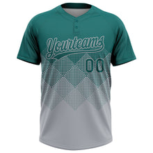 Load image into Gallery viewer, Custom Teal Gray 3D Gradient Square Shape Two-Button Unisex Softball Jersey