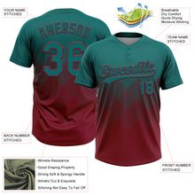 Load image into Gallery viewer, Custom Teal Crimson 3D Gradient Square Shape Two-Button Unisex Softball Jersey