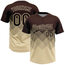 Load image into Gallery viewer, Custom Brown Cream 3D Gradient Square Shape Two-Button Unisex Softball Jersey