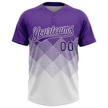 Load image into Gallery viewer, Custom Purple White 3D Gradient Square Shape Two-Button Unisex Softball Jersey