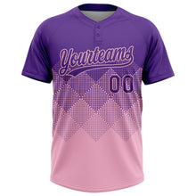 Load image into Gallery viewer, Custom Purple Light Pink 3D Gradient Square Shape Two-Button Unisex Softball Jersey
