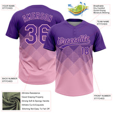 Load image into Gallery viewer, Custom Purple Light Pink 3D Gradient Square Shape Two-Button Unisex Softball Jersey