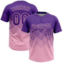 Load image into Gallery viewer, Custom Purple Light Pink 3D Gradient Square Shape Two-Button Unisex Softball Jersey