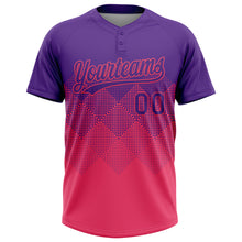 Load image into Gallery viewer, Custom Purple Neon Pink 3D Gradient Square Shape Two-Button Unisex Softball Jersey