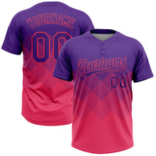 Load image into Gallery viewer, Custom Purple Neon Pink 3D Gradient Square Shape Two-Button Unisex Softball Jersey